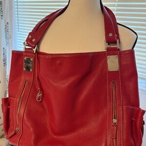 Vintage Red Leather Shoulder Bag with Tassels